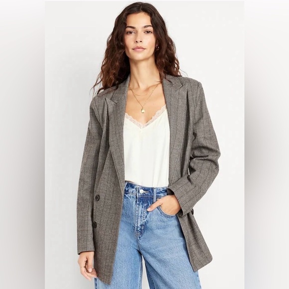 Old Navy Fall Pinstriped Oversized Double-Breasted Blazer Jacket Office Career L